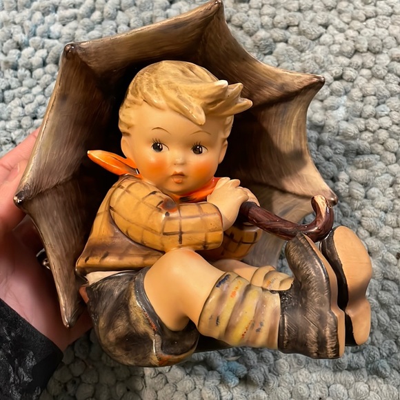 Vintage Goebel W.Germany porcelain Boy w Umbrella figurine 1957 4.9 inches